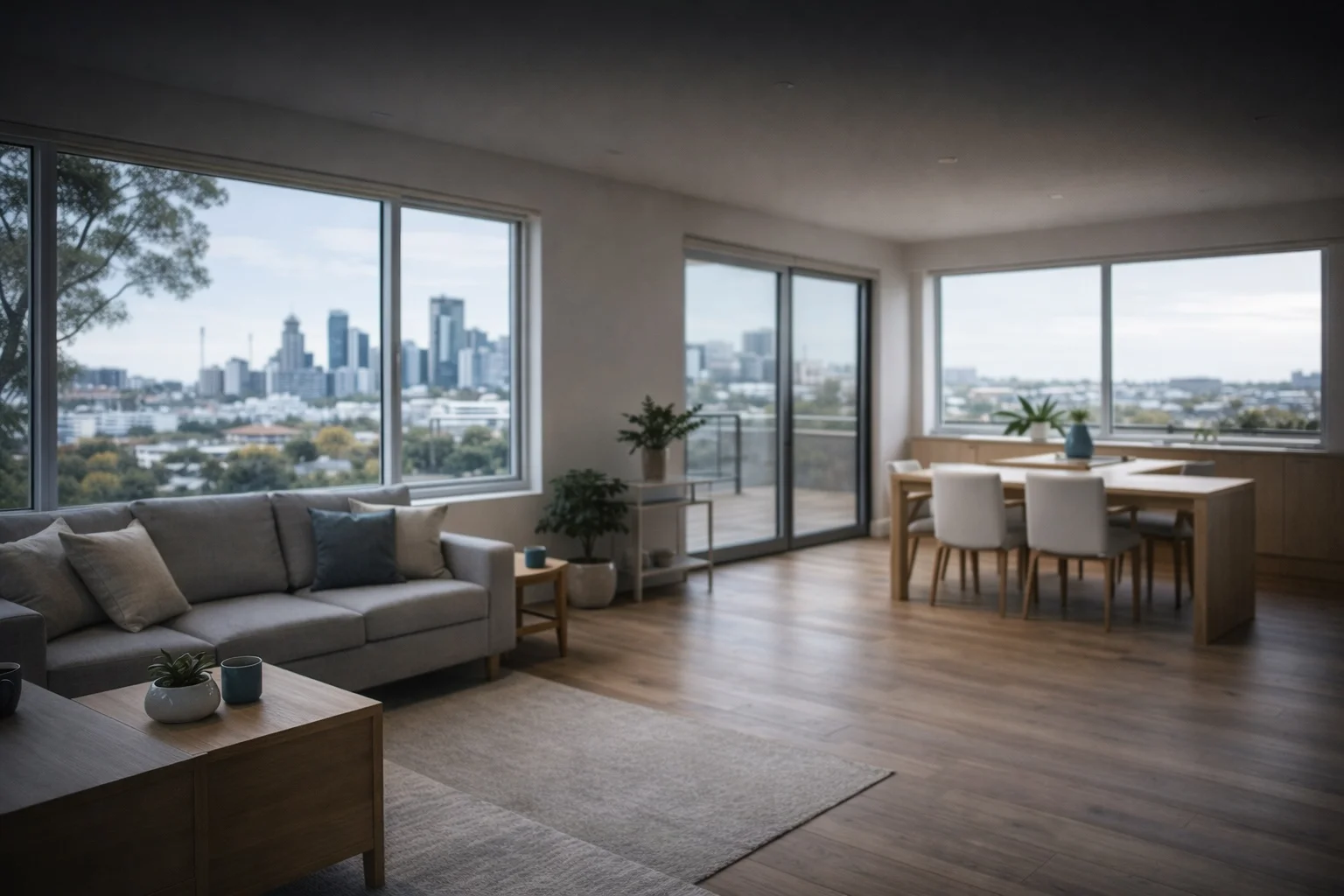 Modern furnished apartment with city views